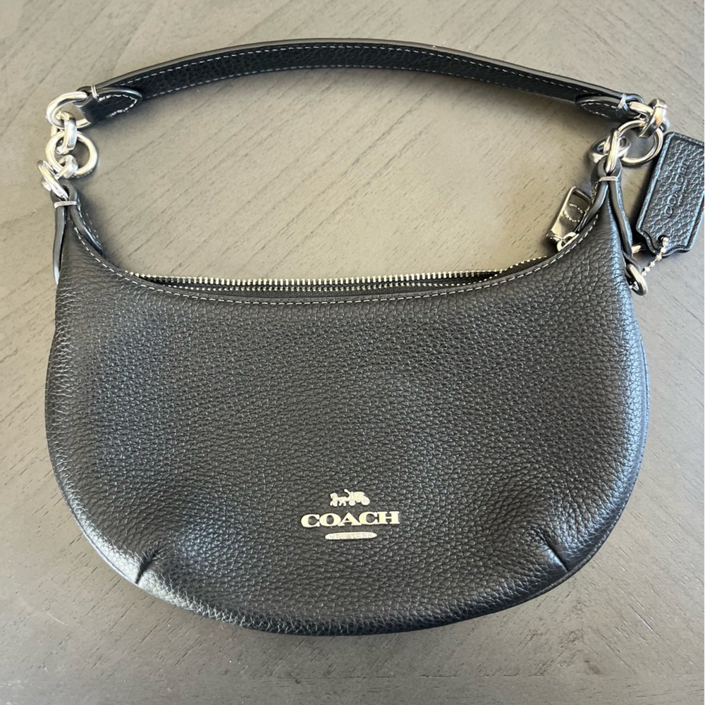 Coach Black Leather Shoulder Bag with Gold Hardware